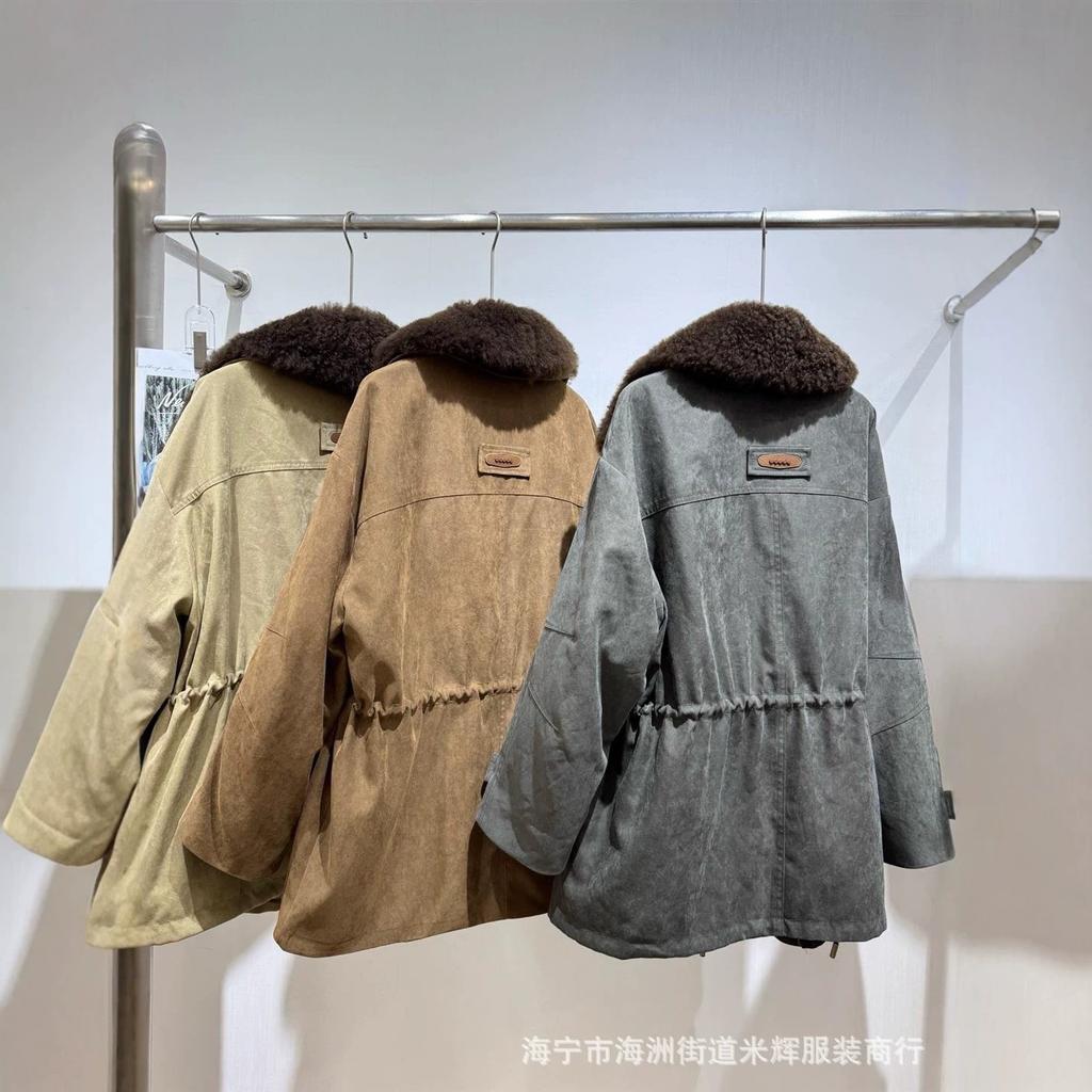 New women's clothing fur integrated jacket large lapel suede parka thickened liner warm winter clothing