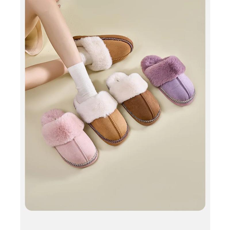 Smile Pop Winter Fur Cotton Slippers For Women Soft Comfort Fuzzy Bedroom Slides Faux Fur Warm Plush Shoes Fluffy House Slippers