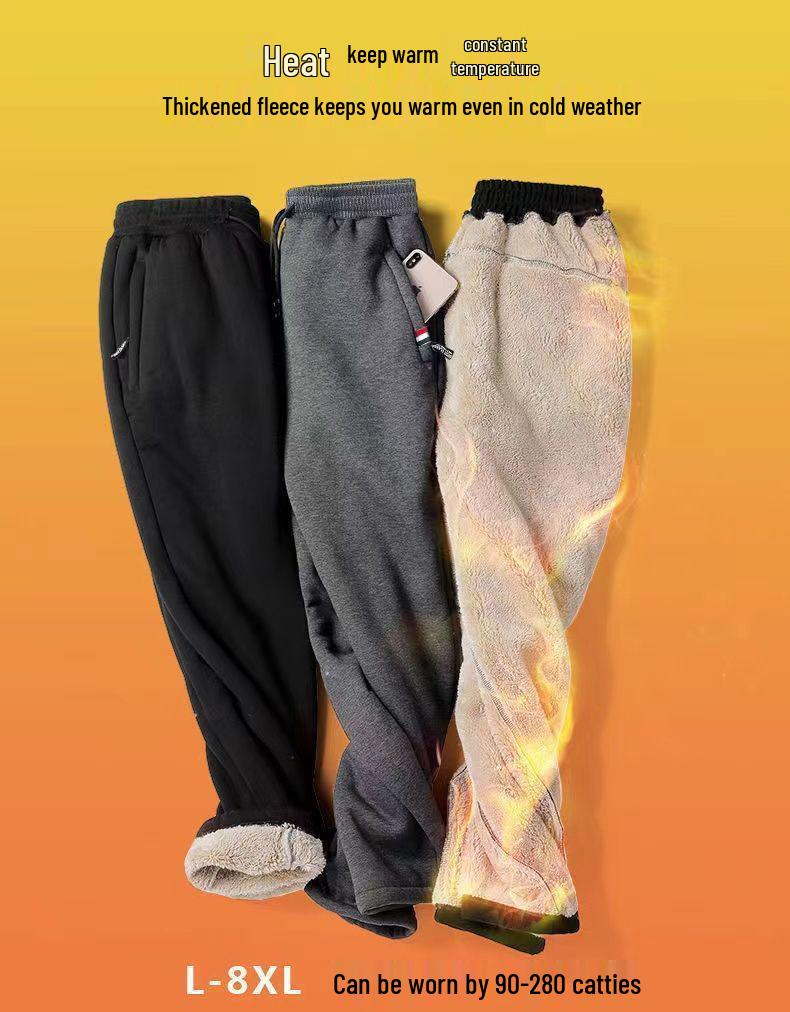 Pantaloni cu fermoar din lână de miel de iarnă pentru bărbați: Extra Gros, Larg cu Picior Drept pentru Căldură, Potrivit pentru Tineri, Persoane de Vârstă Mijlocie și Vârstnici