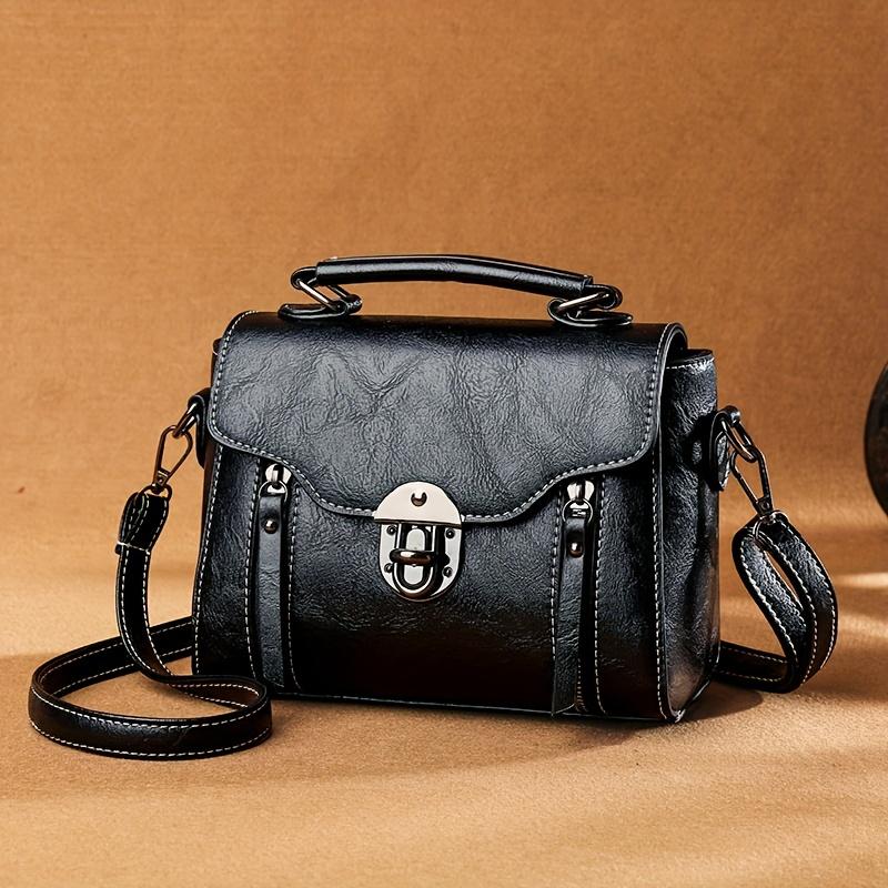 Trendy Flap Square Handbag, Buckle Decor Crossbody Bag, Women's Vintage Faux Leather Purse