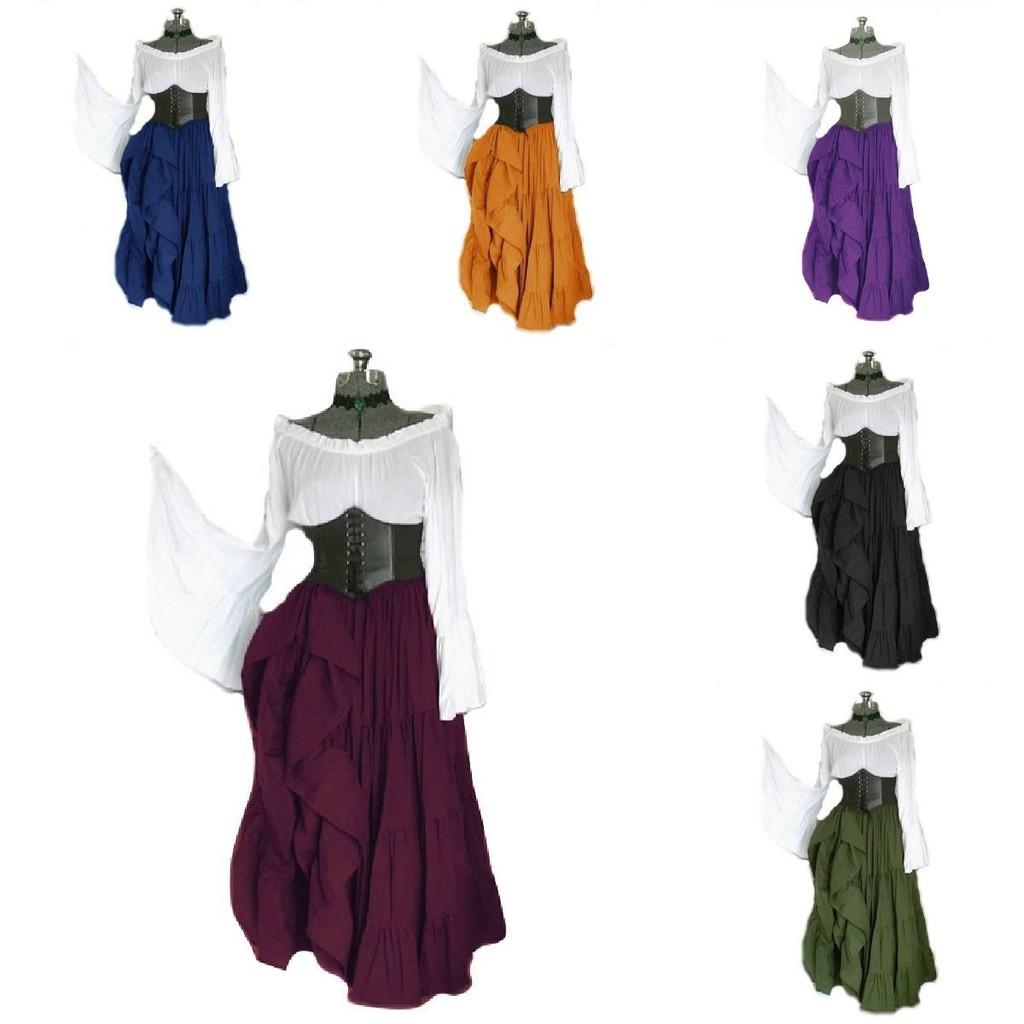 Middle Flared Ages Long Sleeved Off The Shoulder Dress Lace Up Waist Gift Skirt