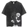 Women's Washed Tokyo Ghoul Ken Kaneki Vintage Washed T-Shirt Sweatshirt Crew Neck Anime Shirt for Fans Clothing Top