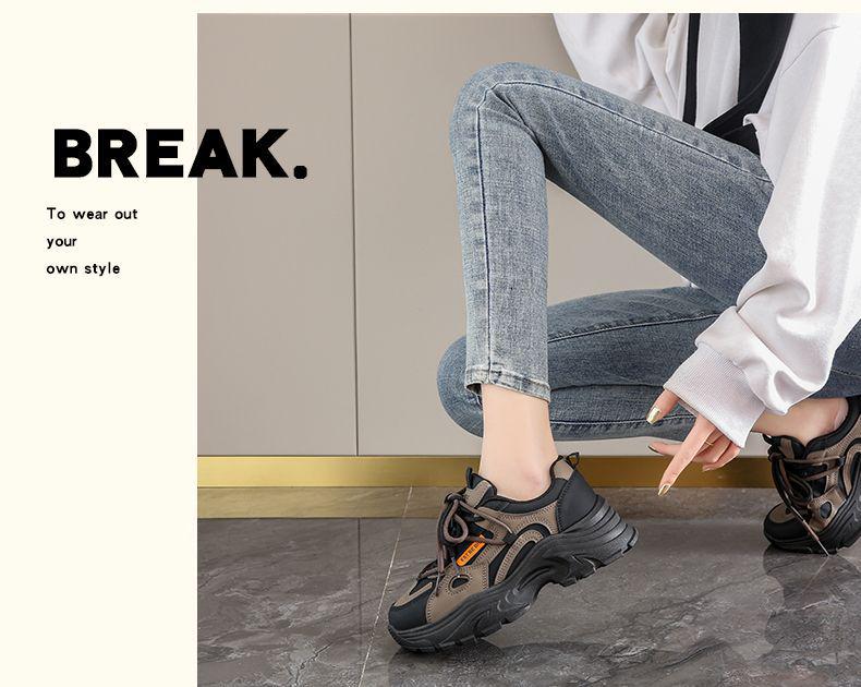 Women's Genuine Leather Waterproof Non-Slip Running Shoes - Dad Style, Soft Sole, Autumn Collection, Small Feet Fit.