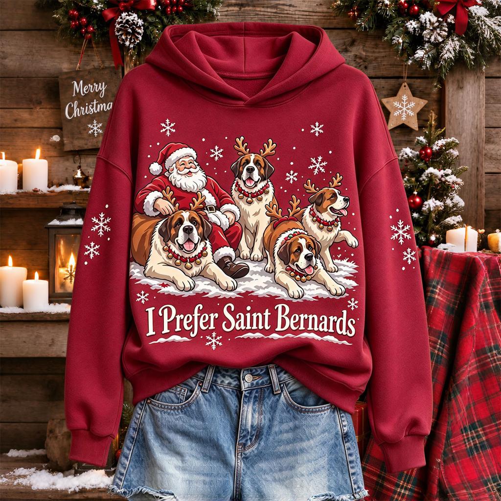 Women's Casual Hooded Sweatshirt with Christmas Letter A Print for Holiday and Everyday Wear
