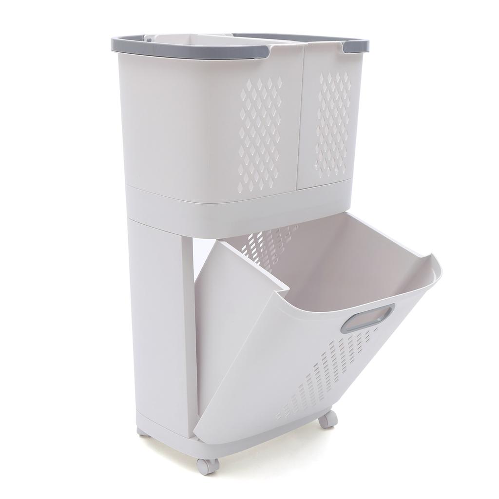 Multifunctional Off-White Washing Clothes Laundry Basket, Multi-layer Clothes Storage Basket, Laundry Basket on Wheels PP