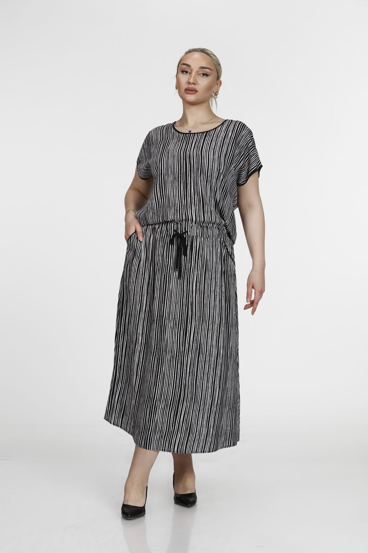 

Women s Style Big Size Skirt Skirt Striped Pattern, Elastic Tie, Pocket XL