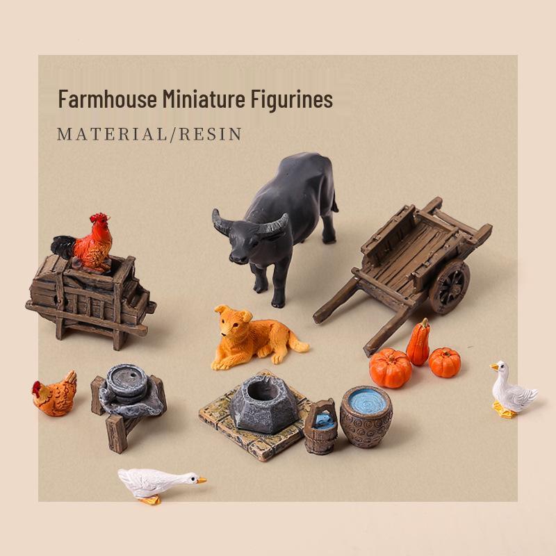 Retro Farmhouse Courtyard Miniature: Nostalgic Desktop Bonsai Decor for Living Room