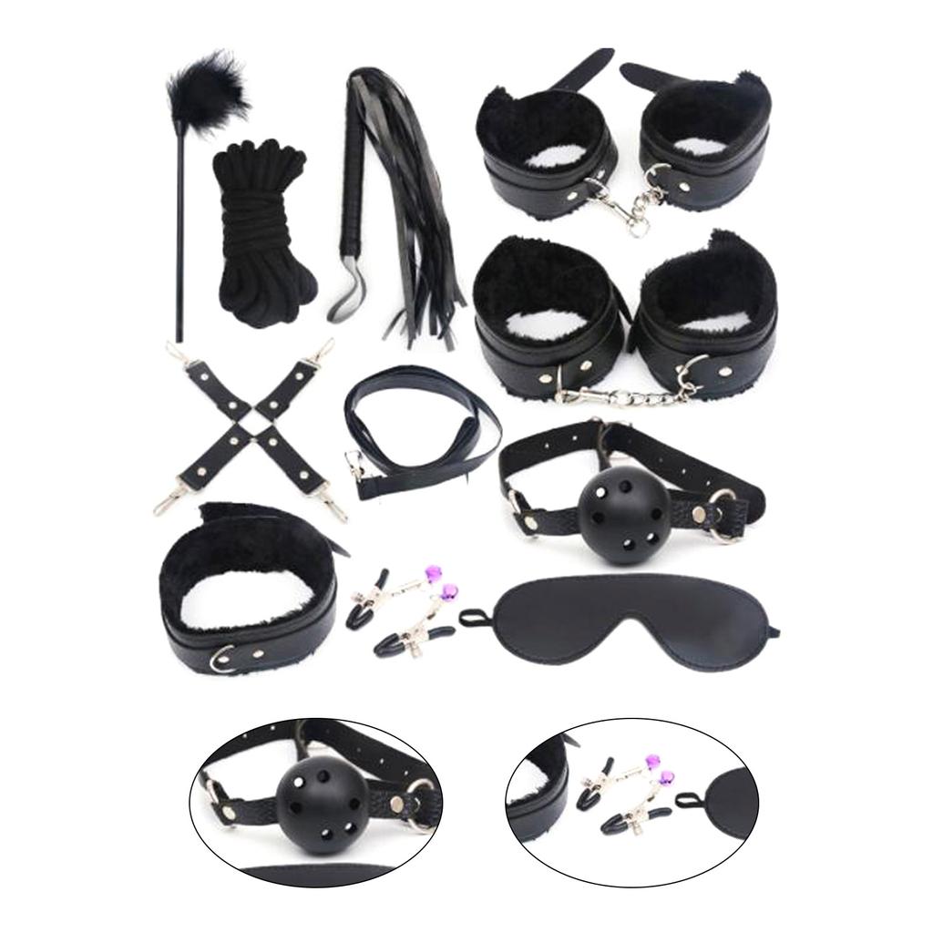 Sex Bondage Restraint Kits for Adult Beginners BDSM Toys Leather Adjustable Handcuffs Ankle Cuff Gag Blindfold Set