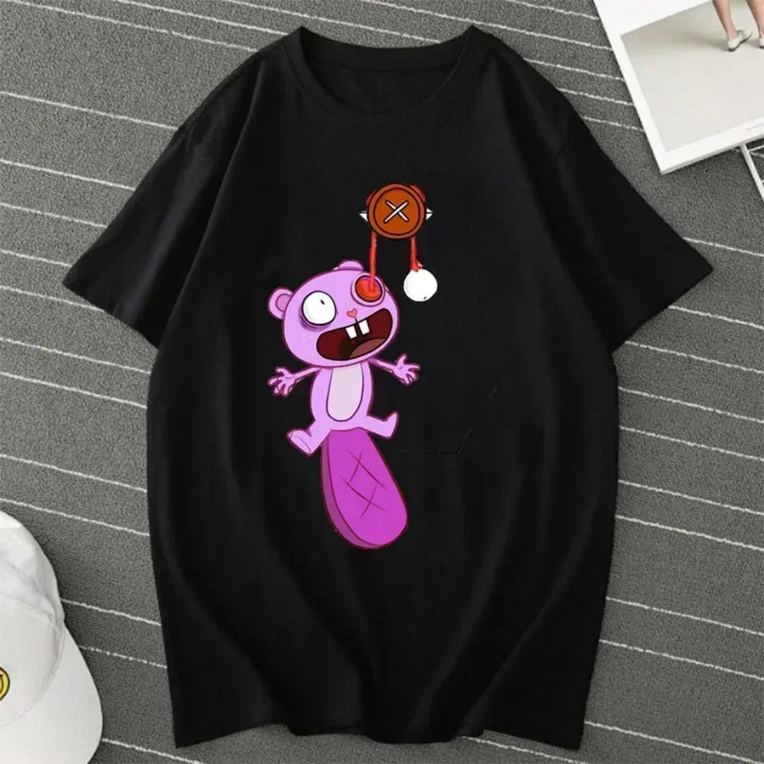 

Tree Friends Candy Kills Cartoon Graphic T Shirt Woman Street Fashion Kawaii Tee Gift New From Girlfriend Tops Funny Happy Y2K S чёрный