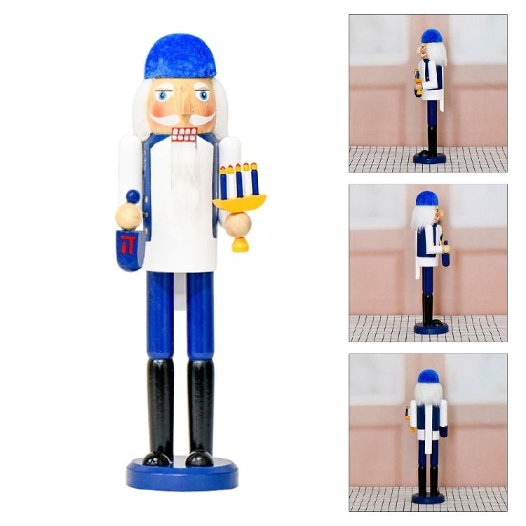 Nutcrackers Soldier with Menorah and Dreidels Wood Figurine Christmas Shelf Decors With Classical Hanukkah Design Statue