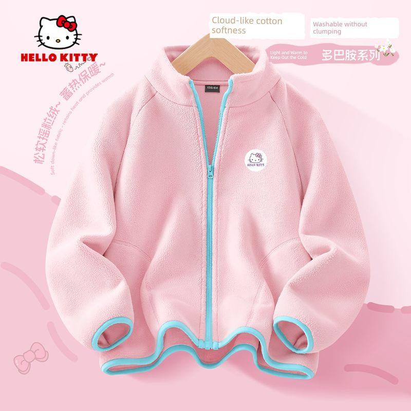 Hellokitty Girls Jacket 2026 New Spring Kidsren s Cardigan Pink Fashionable Polar Fleece Girls Top Round Velcro K Sugar Powder 120