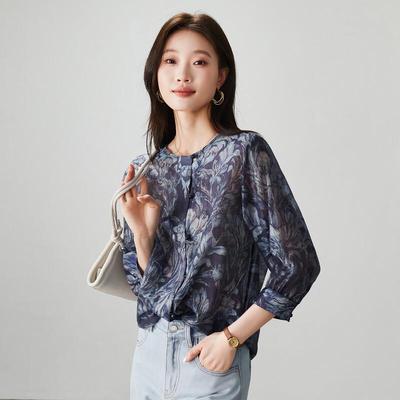 SOFSIL 2026 Spring Women's Floral Print Loose Long-Sleeve Shirt