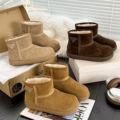 Real Fur Integrated Thick-soled Warm Cotton Shoes, New Winter Versatile Velvet Thickened Short Boots, Snow Boots