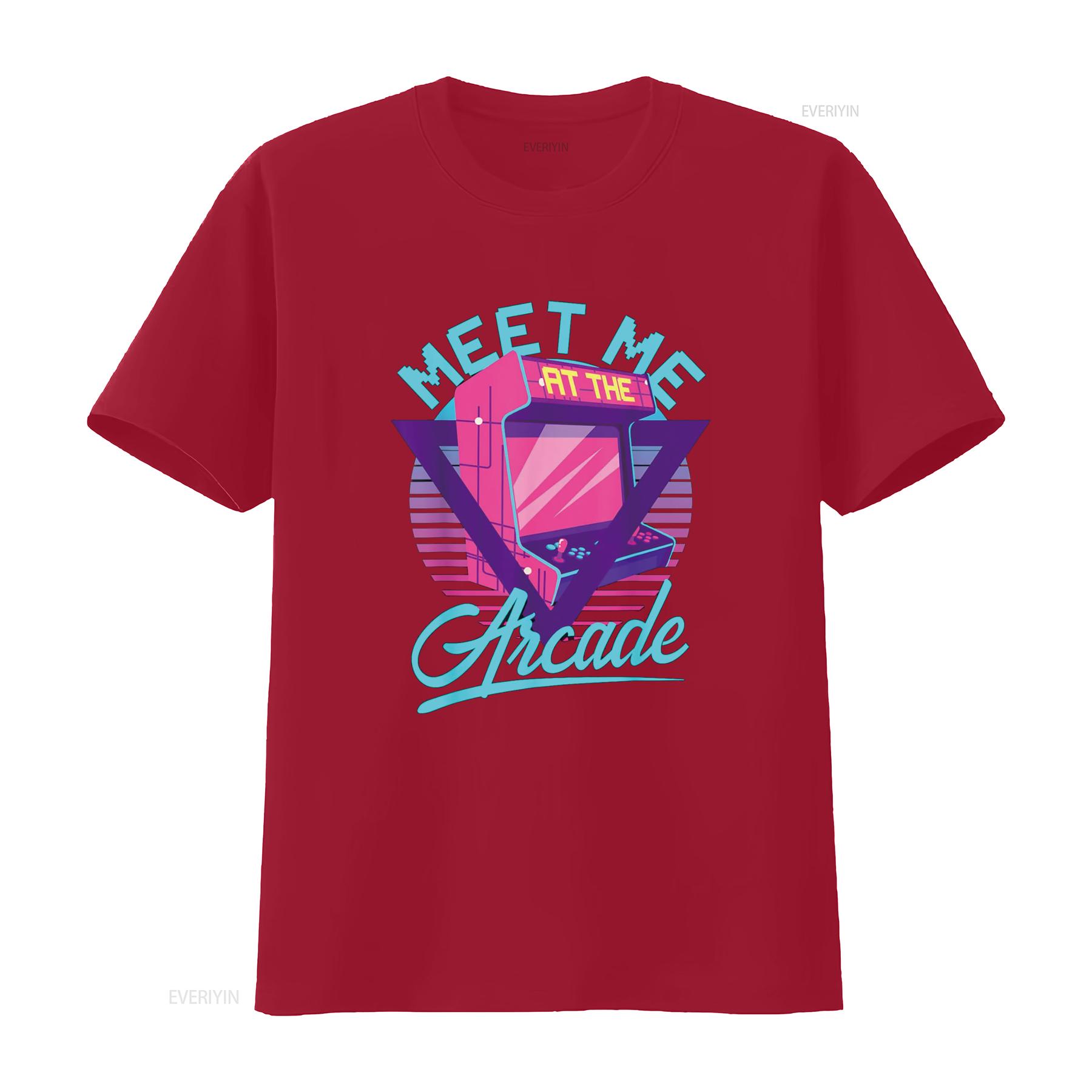

Meet Me At the Arcade Funny Gamer Vaporwave 80 s T Shirt vintage Washed Casual Soft Versatile Slightly graphic Unisex fashion S