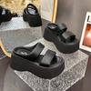 Real soft leather thick-soled women's sandals summer versatile muffin thick-soled and light, small people increase their height with one pedal