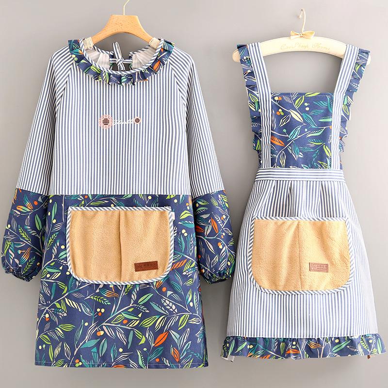 Women's Long Sleeve Canvas Apron - Breathable, Stain & Wear-Resistant Cooking Coveralls for Home Kitchen