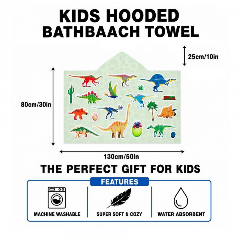 Kids Dinosaur Print Hooded Beach Towel Quick Dry Microfiber Bath Cape Pool Shower Sandproof
