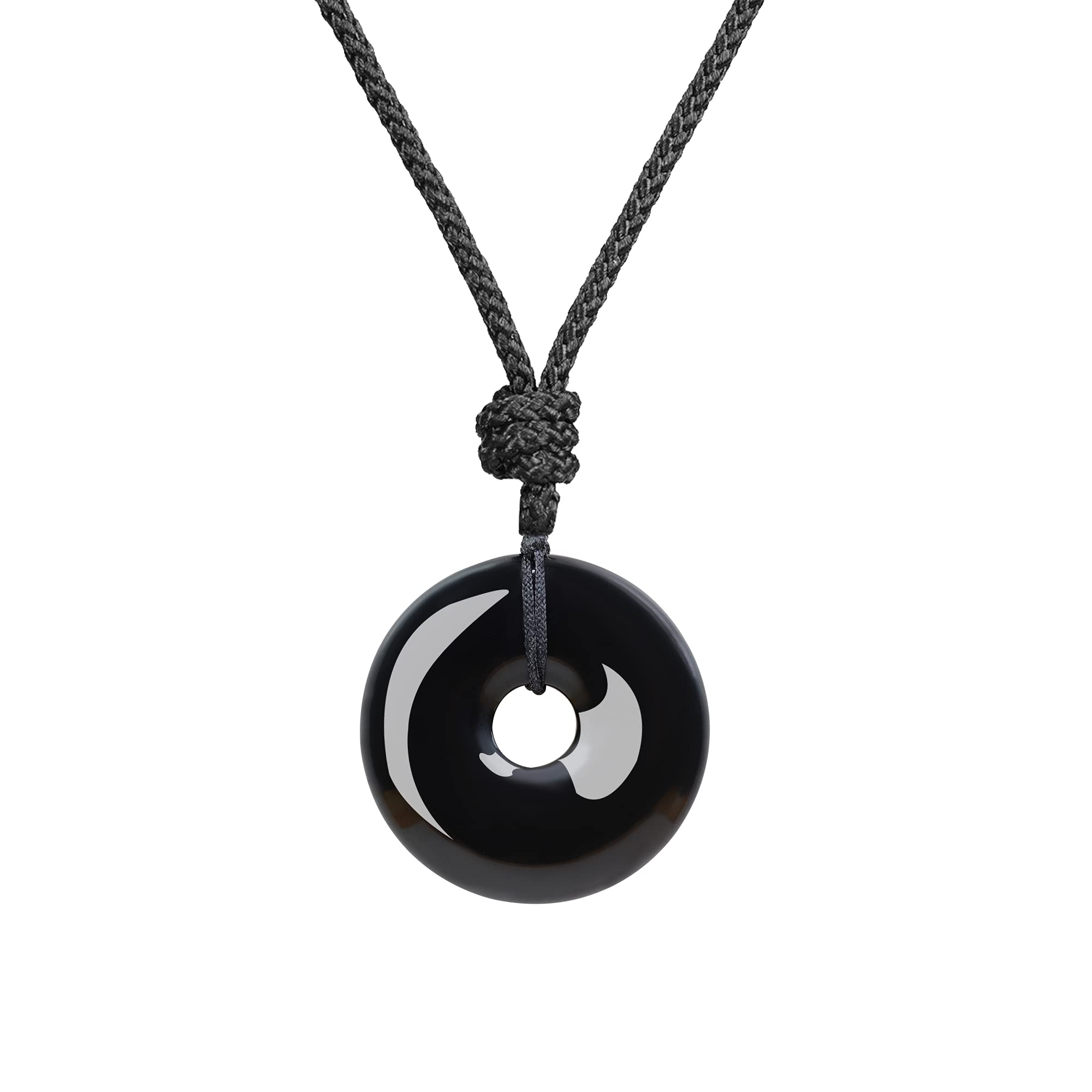 

Obsidian Pea Disk Amulet Power Stone Unisex [KOAI] Necklace, чорний