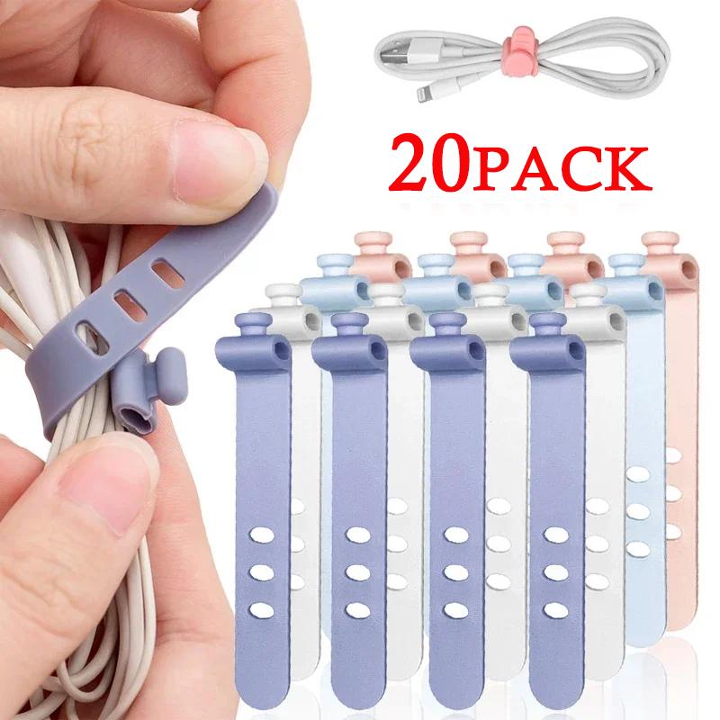 11PCS Cable Ties Cord Organizer Management Silicone Wire Holder Straps Zip Clips Reusable Tie Wraps Keeperwinder Rubber