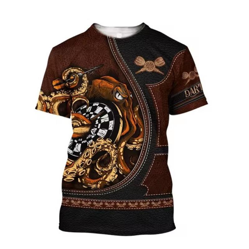 Men'S New Summer 3d Printing Hd Printed O-Collar Short Sleeve T-Shirt Ocean Octopus Art Personality Retro Plus Size Loose Top