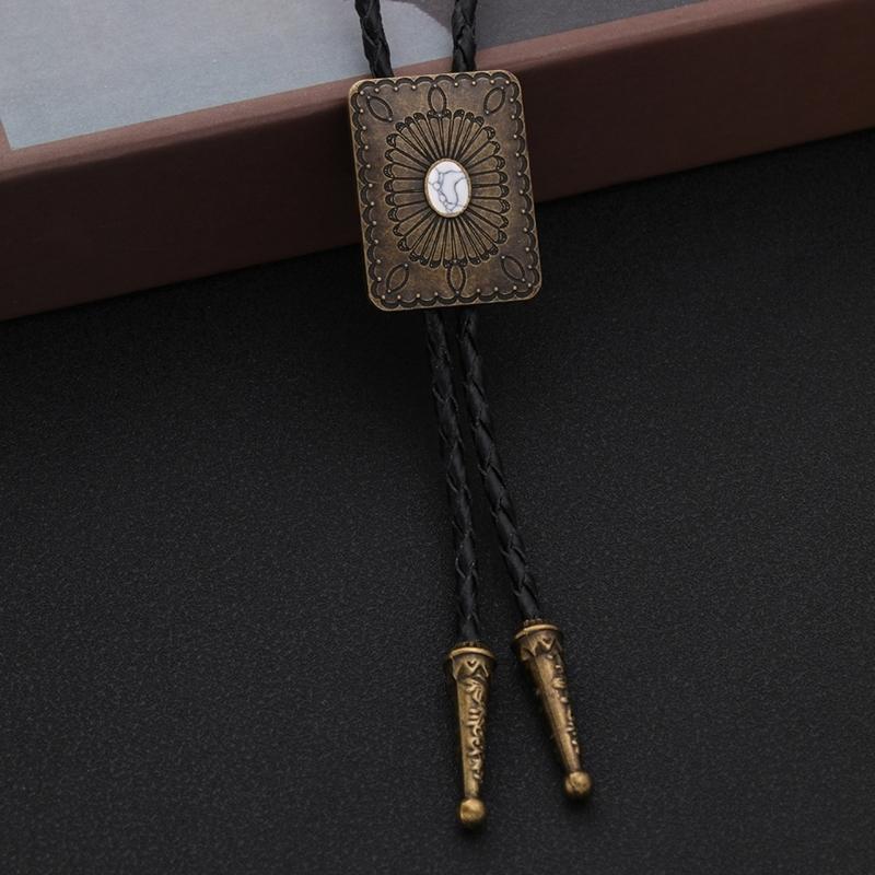 Punk Style Bolo Tie with Emblem Charm Necktie Necklace Costume Accessory