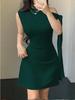 European and American women's clothing fashion Spice Girls new solid color single shoulder sleeveless splicing straps hip wrap short dress women