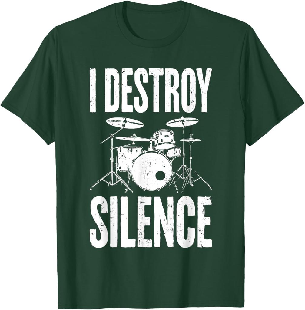 I Destroy Silence Drummer Graphic Tee Unisex Women Cotton Casual TShirt