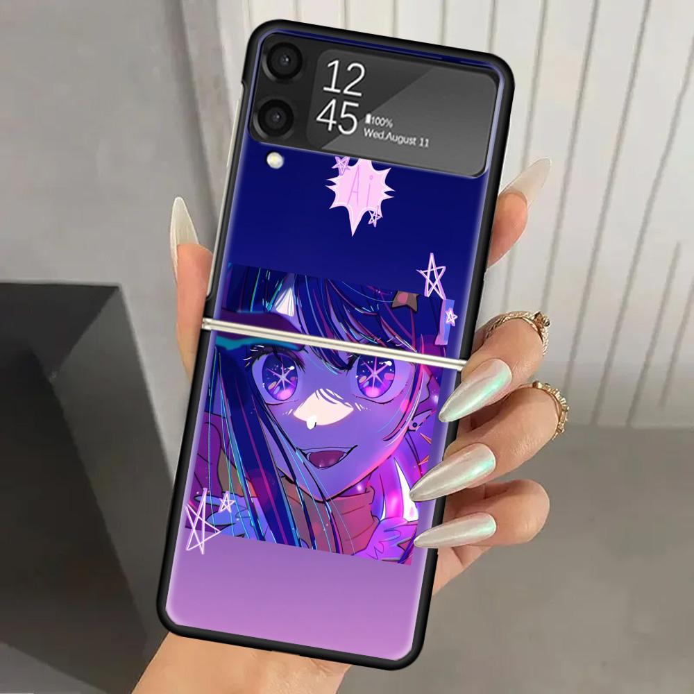 Japan Anime Oshi No Ko Hard PC Phone Case For Samsung Galaxy Z Flip 7 6 5 4 3 Black ZFlip7 ZFlip6 Flip5 Flip4 Flip3 5G Print Cov