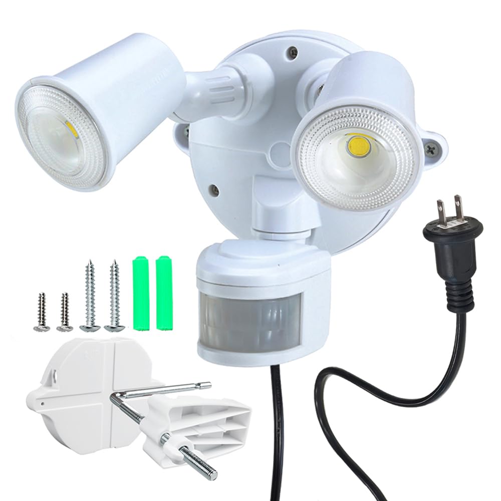 LED Motion Sensor Light, Outdoor Use, Outlet Type, 2500 Lumens, AC 100V 5060Hz, IP54 Rainproof, 5m Power Cord, Two-lamp Type, Energy-saving, Includes