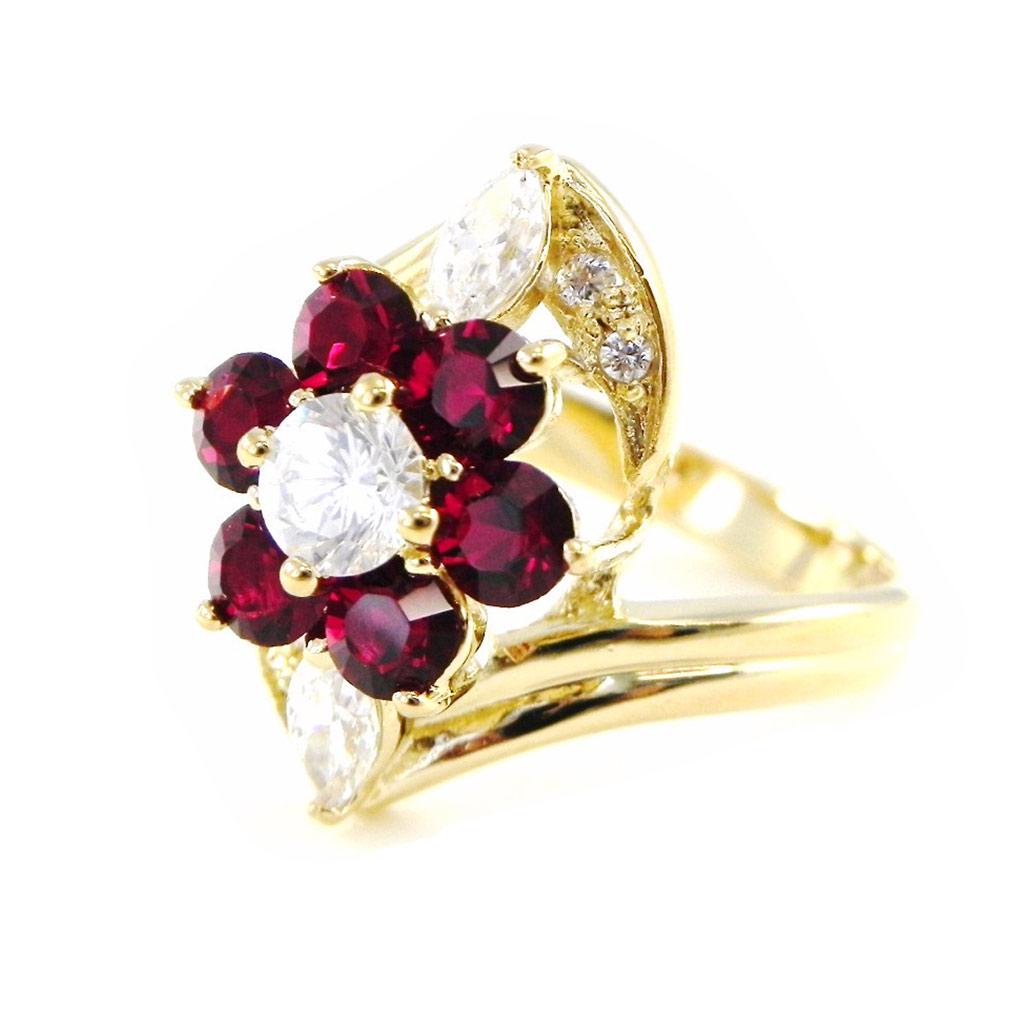 Garnet Gold Plated 'Crystal Flower' Ring