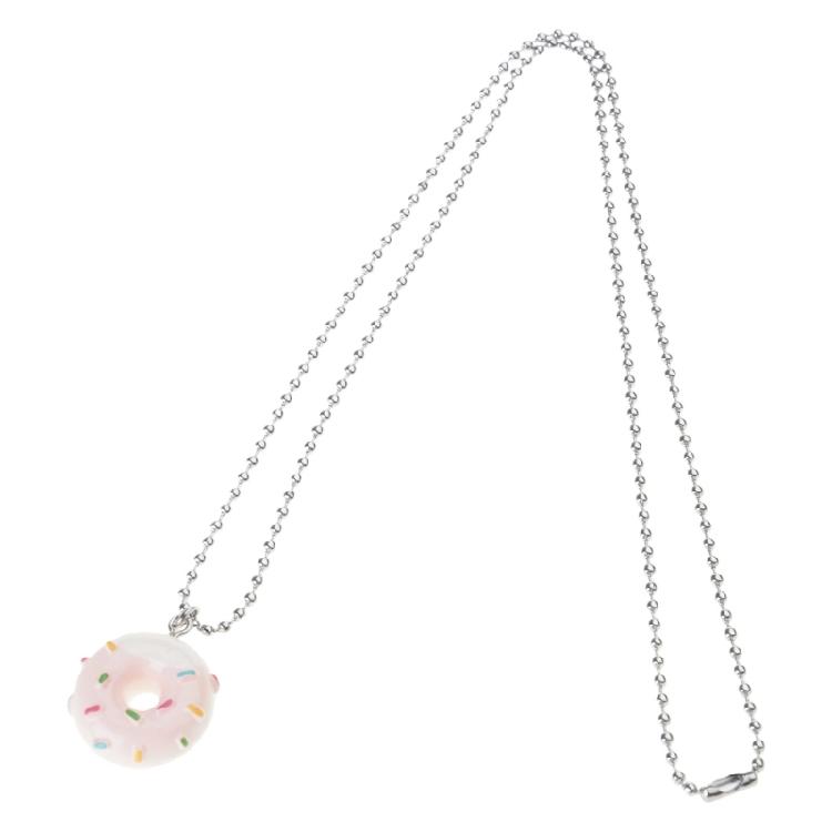 Acrylic Mini Donuts Pendant Necklace Metal Bead Chain Necklace Clavicle Chain розовый