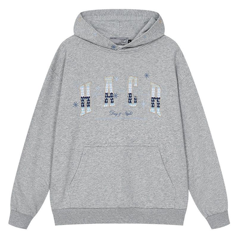 Hacr Ethnic Style Woven Patch Gradient Embroidery Hooded Sweatshirt, Loose Fit National Trend Brand Couple Hoodie for Spring and Autumn