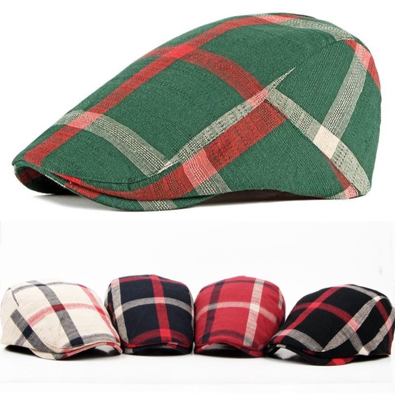 Stylish Unisex Beret Cap Vintage Plaid Pattern In 5 Colors