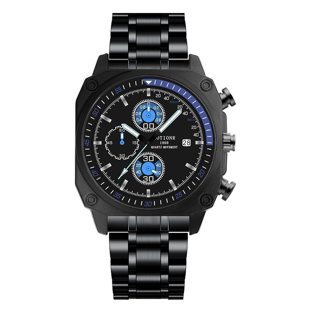 Steel Belt Watch Man Comes Out To Search For Square Waterproof Calendar Luminous Quartz Watch