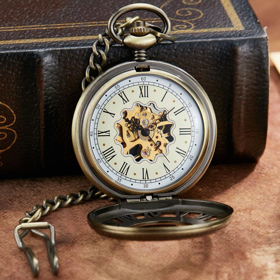 Steampunk Skeleton Mechanical Pocket Watch Men Women Antique Luxury Brand Necklace Pocket & Fob Watches Chain Male Female Clock