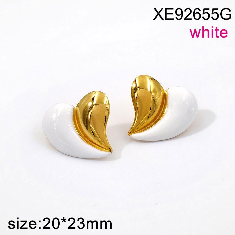 18K Gold Plated Titanium Steel Heart Stud Earrings - Color Block Design, Light Luxury Women's Jewelry.