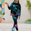 Girls Galaxy Nebula Printed Round Neck Long Sleeve Top And Fitted Pants Two Piece Set