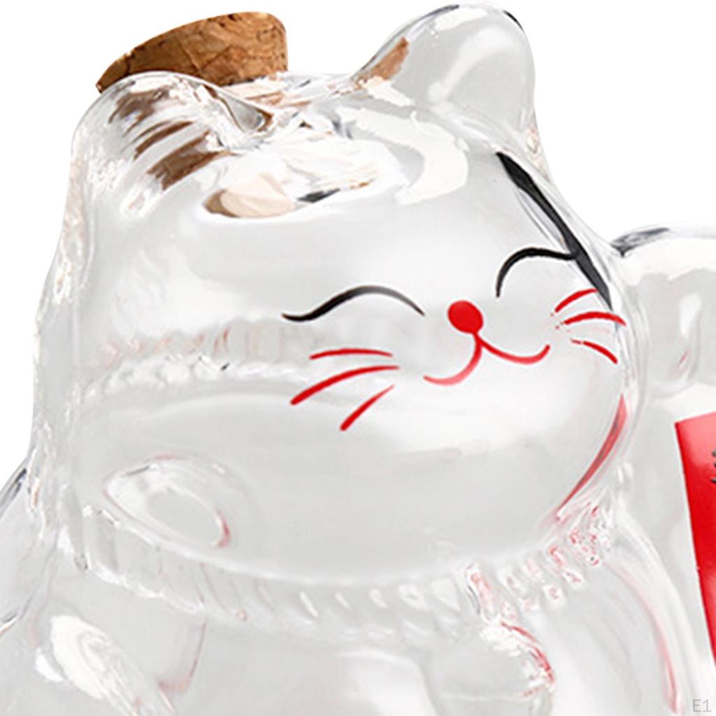 Clear Glass Piggy Bank Saving Container Home Decoration Cute Crafts Sculpture Decorative Cat Shaped