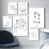 Abstrakte Linien Familie Eltern-Kind Nordische Poster Schwarzweiß Wandkunst Leinwandmalerei Wandbilder für Wohnzimmerdekor