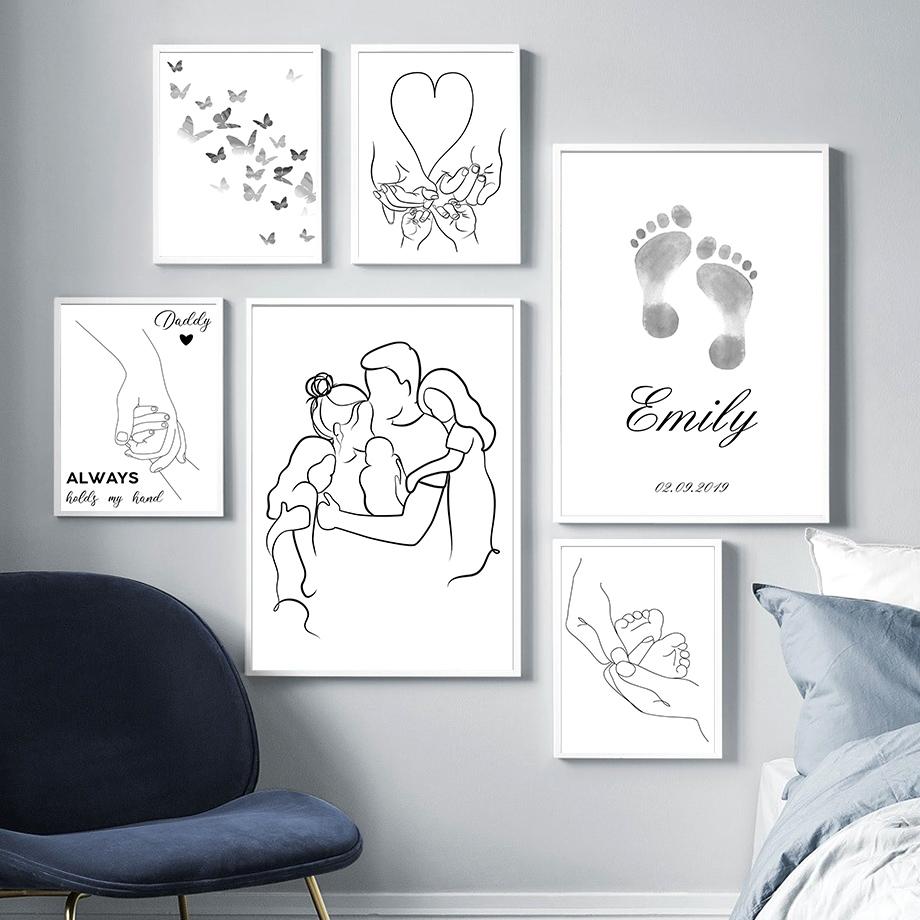 Abstract Lines Family Parent-child Nordic Posters Black And White Wall Art Canvas Painting Wall Pictures For Living Room Decor
