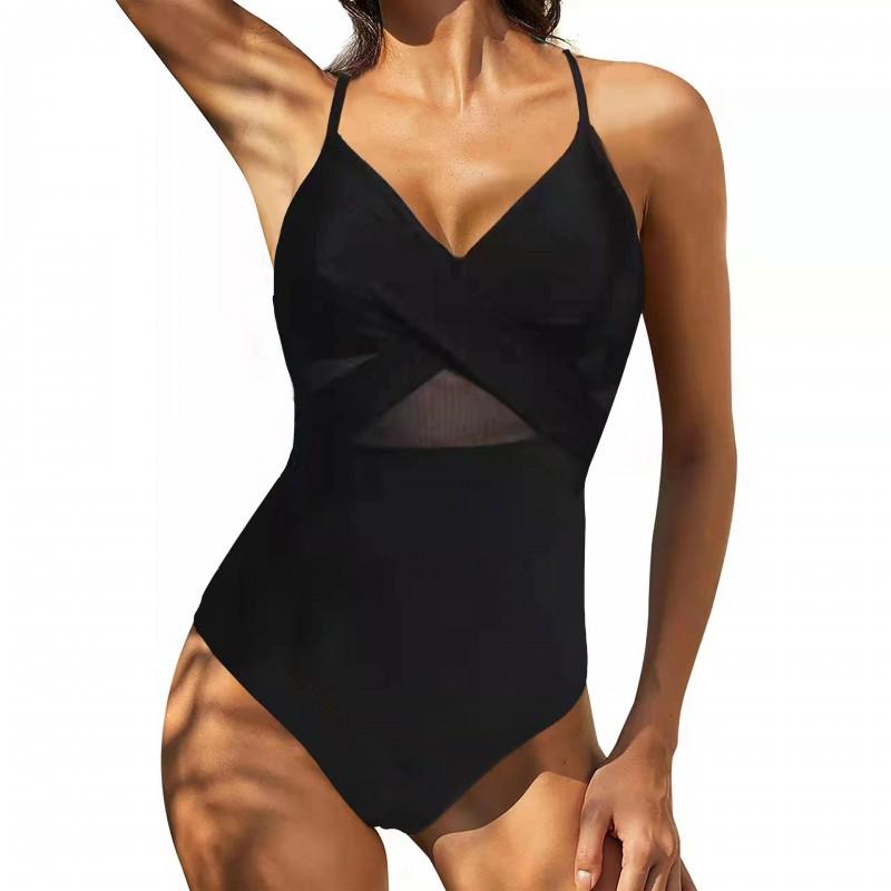 One-piece Swimsuit Cross-piece Sexy Backless Mesh Splicing Bikini Women