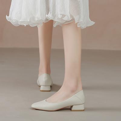 Soft Heel Comfortable High Heels Girl Thick Heel Niche Beige Simple Square Head Single Shoes