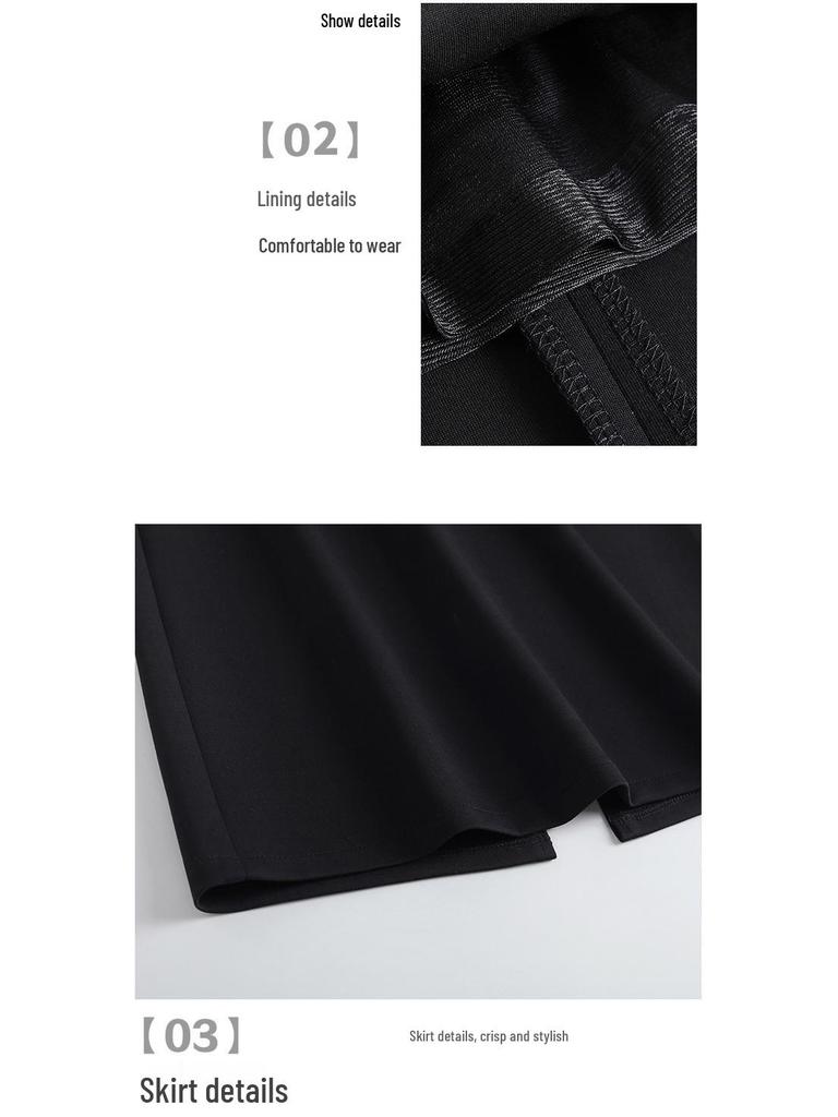 Slimming Draped Black Midi Skirt - Spring/Summer 2026 Collection, Elastic Waist, Casual Fit