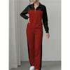 Women 2 Piece Tracksuit Color Block Half Zip Sweatshirt & Wide Leg Pants Set Casual Knit Loungewear Outfit