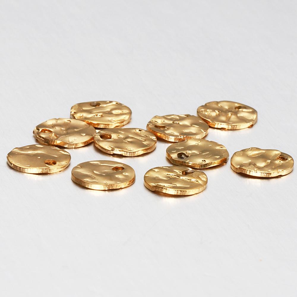 10pcs Gold Color Stainless Steel 8-12mm Round Hammered Charms Earrings Pendant for DIY Earring Jewelry Making Findings Supplies