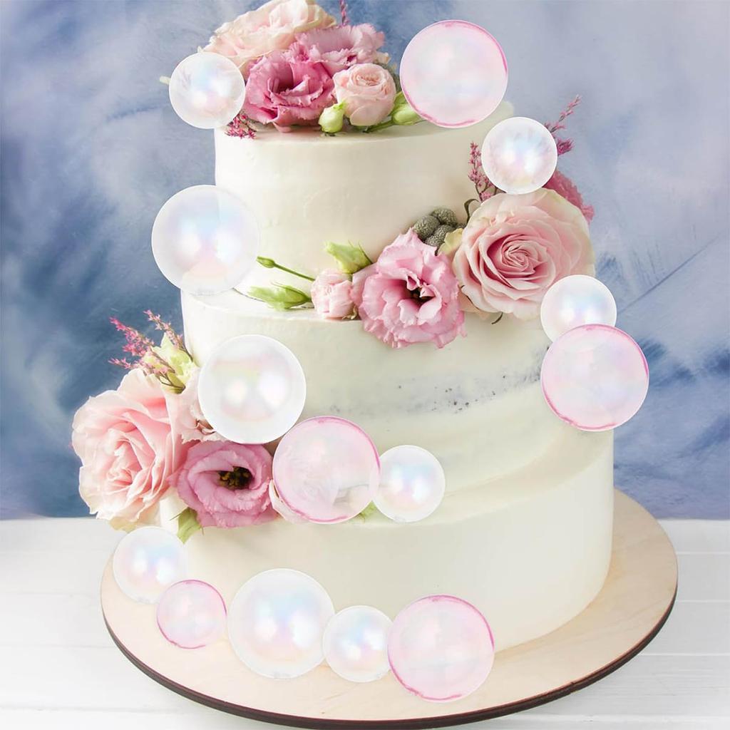 24Pcs Colorful Bubble Decorations Bubble Balls Cupcake Topper Set DIY Decor for Wedding Anniversary Baby Shower Birthday Party