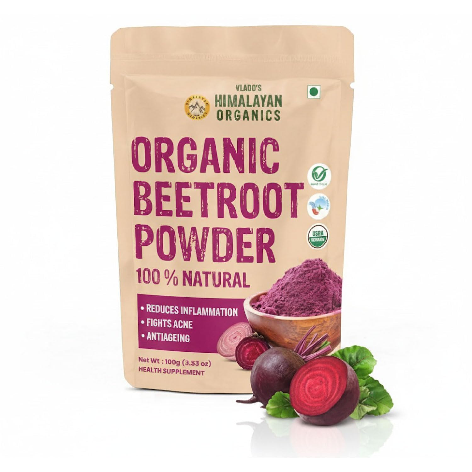 

Vlado s Himalayan Organics Органический порошок свеклы 100 г | Для лица, кожи, волос | Натуральные антиоксиданты и заряд энергии
