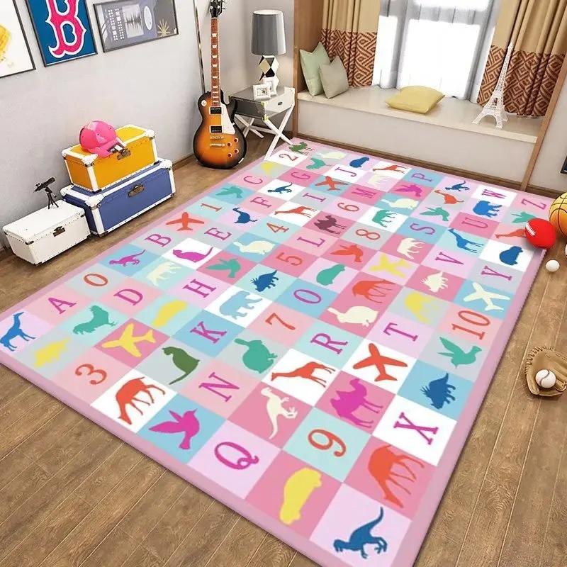 Kids Educational Carpet Alphabet Number Animal Sport Pattern Large Area Rug for Children's Room Living Room Home Decoration