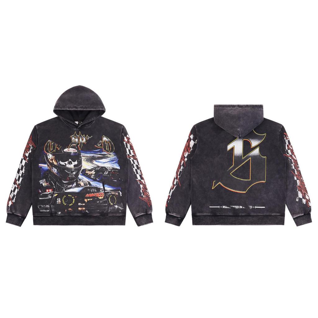 Godspeed Retro Skull Racer Hoodie - Washed-Out Street Rock Style