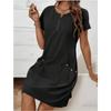 Ladies' Summer Casual Dress with Zipper Half Placket, Button Decoration, and Double Pocket Loose Fit, Cute Summer Jumpsuit